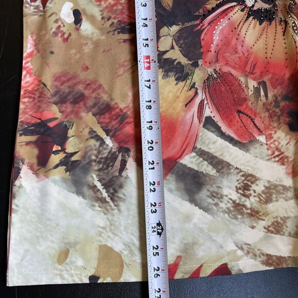 Jess Jane Top 2X Red Floral Sparkle Bling Micro Fiber Art to Wear Stretchy USA - Picture 10 of 11
